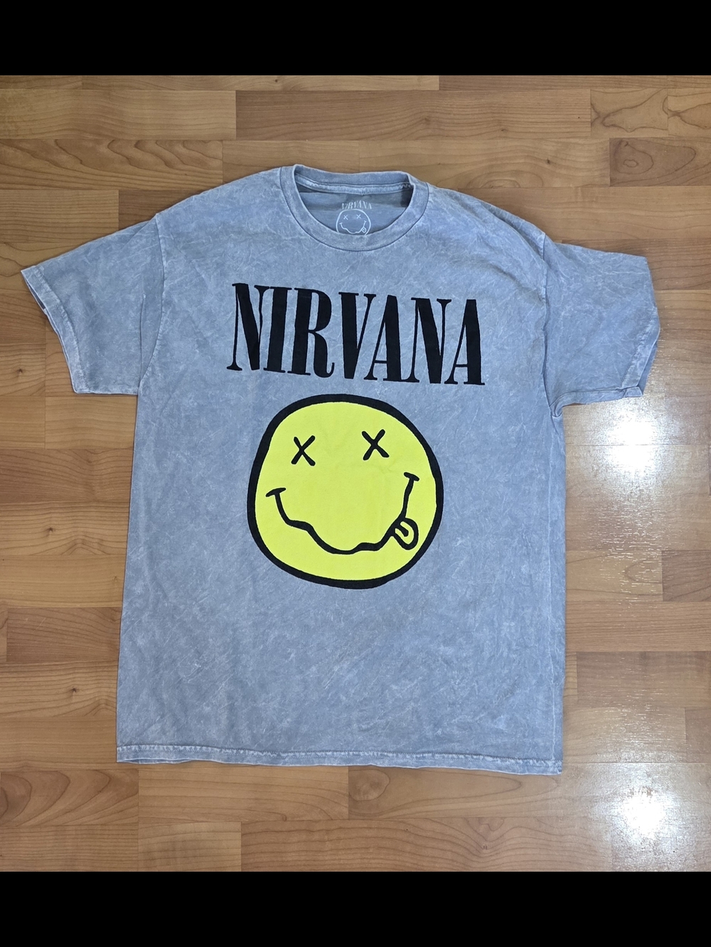 Vintage NIRVANA Stonewash Gray Tee with Yellow Smiley